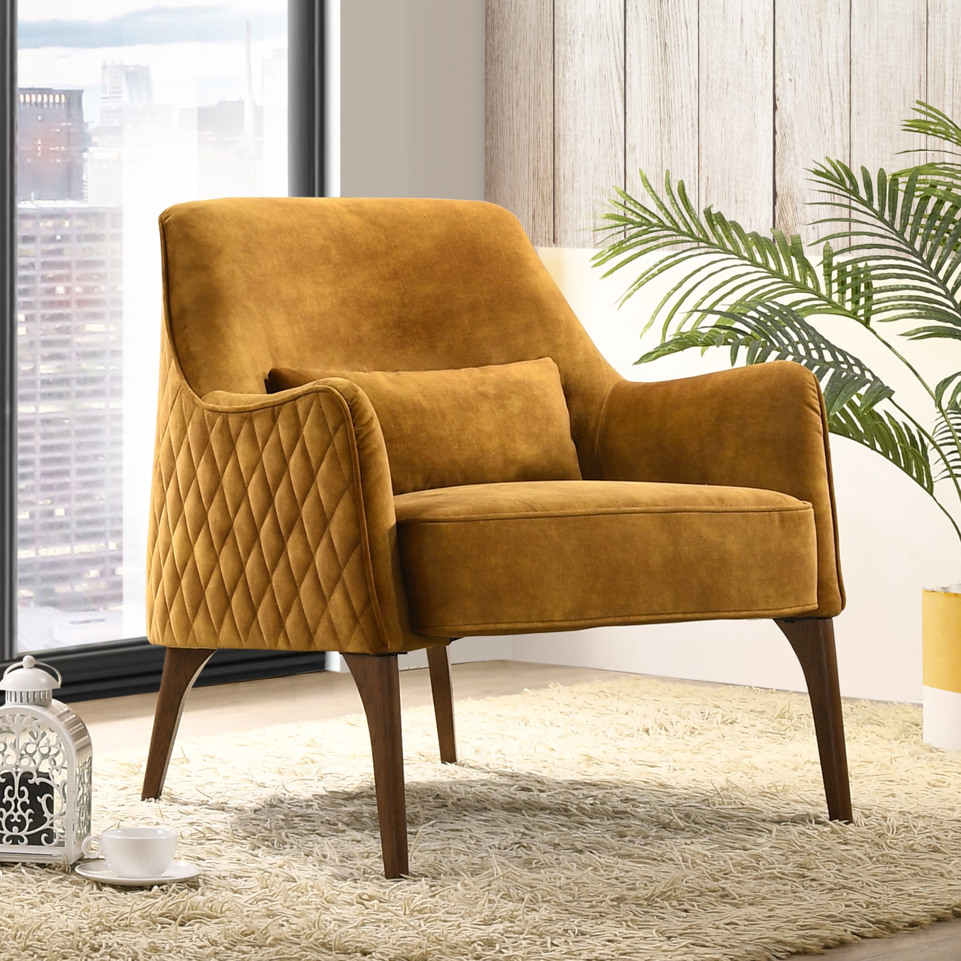 Jane Upholstered Lounge Accent Chair, Gold